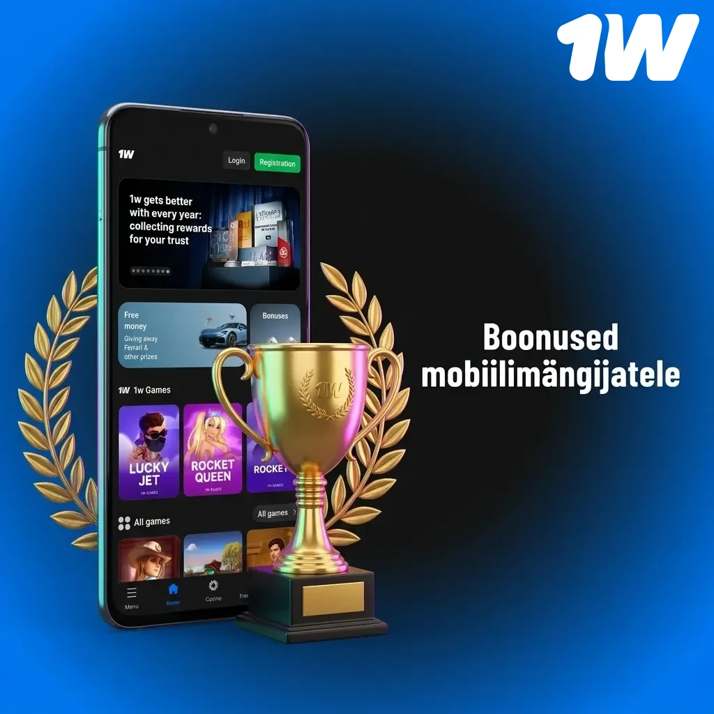 1w mobiilirakenduse boonused: kuni 600% tervitusboonus ja 500 tasuta keerutust neljale deposiidile