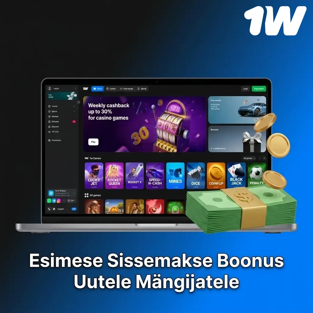 1w kasiino tervitusbonus uutele mängijatele kuni 600% neljalt sissemakselt koos tasuta keerutustega