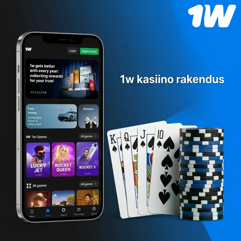 1w kasiino rakendus mobiilis – slotid, lauamängud ja live-kasiino Pragmatic Play ja Evolution Gaming valikuga