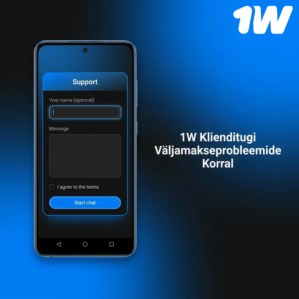 1W klienditoe kontaktivõimalused: live-vestlus, e-post ja Telegram väljamakseprobleemide lahendamiseks