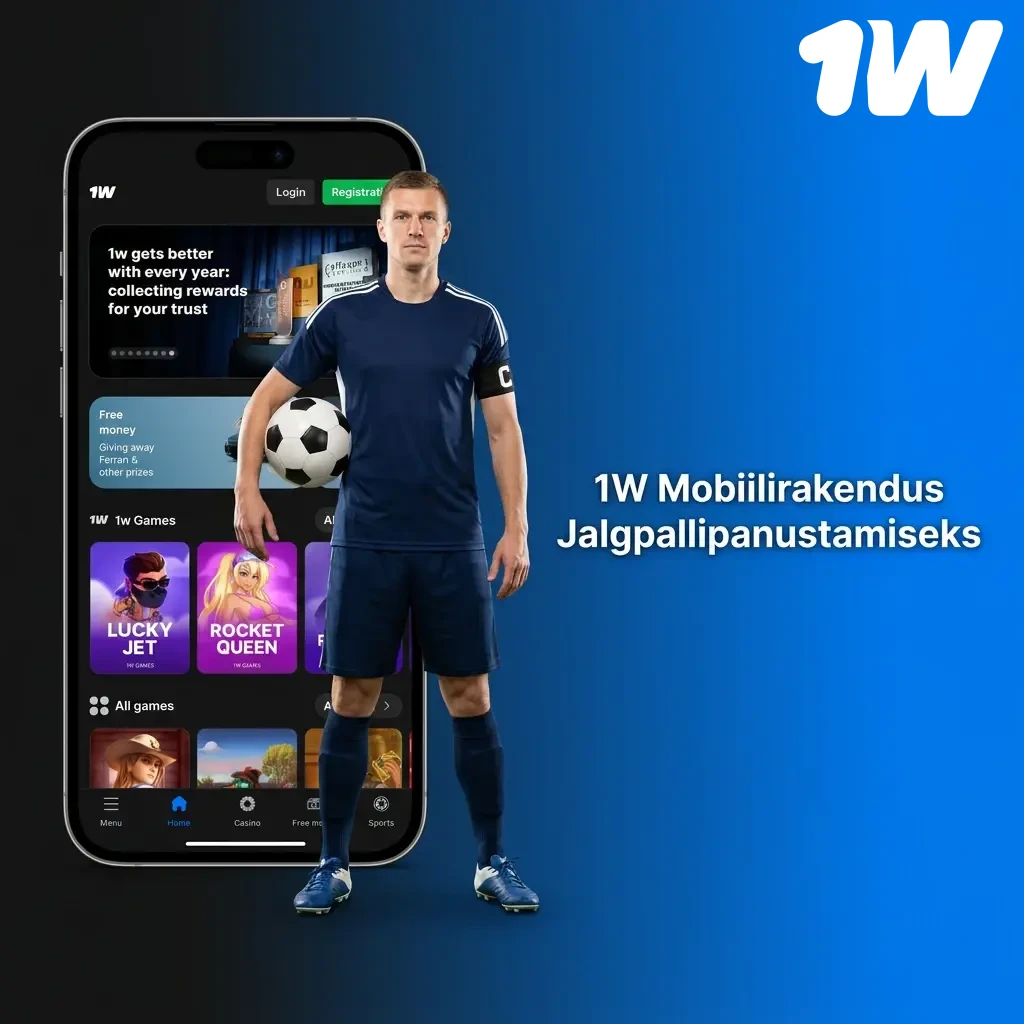 1W mobiilirakendus jalgpallipanustamiseks Androidil ja iOS-il – reaalajas kihlveod ja otseülekanded