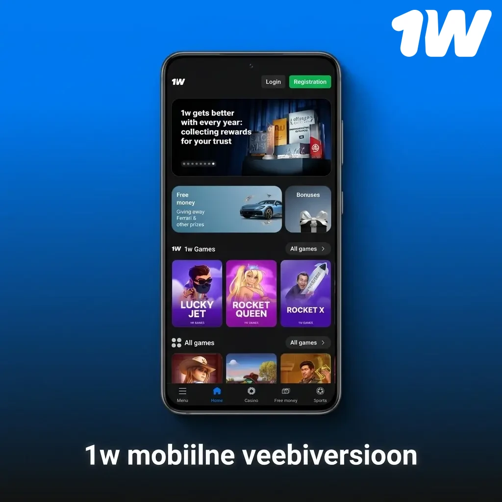 1w mobiilne veebiversioon nutitelefonides ja tahvelarvutites – spordiennustus ja kasiino brauserist