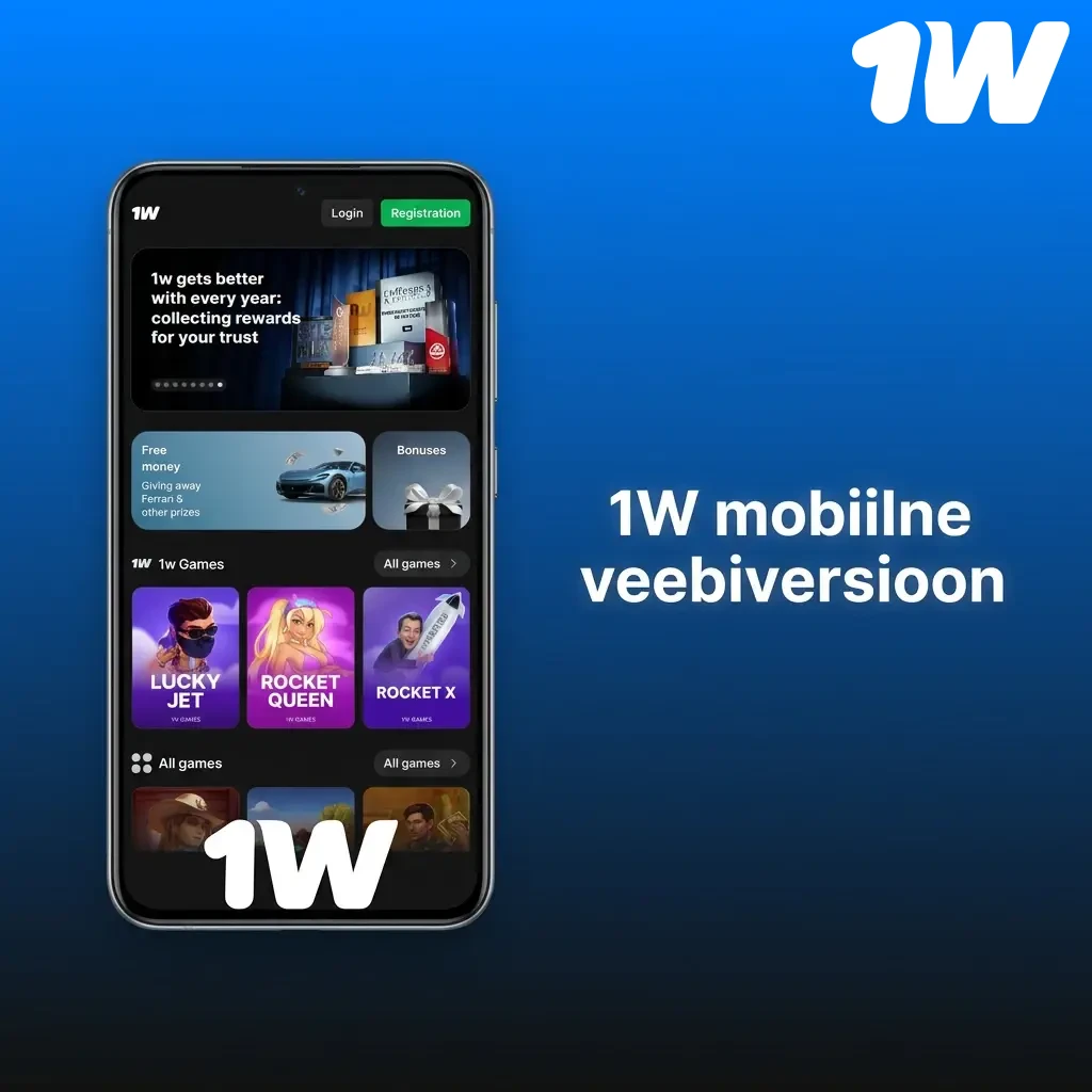 1W mobiilne veebiversioon nutitelefonil – spordiennustus ja kasiinomängud brauseris