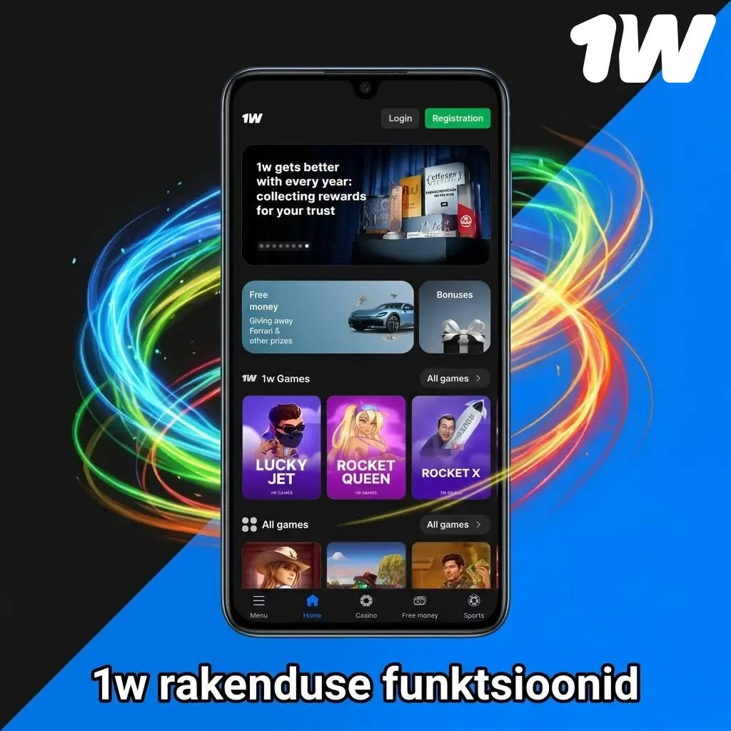 1w mobiilirakenduse funktsioonid: live-panustamine, kasiinomängud, deposiidid ja väljamaksed