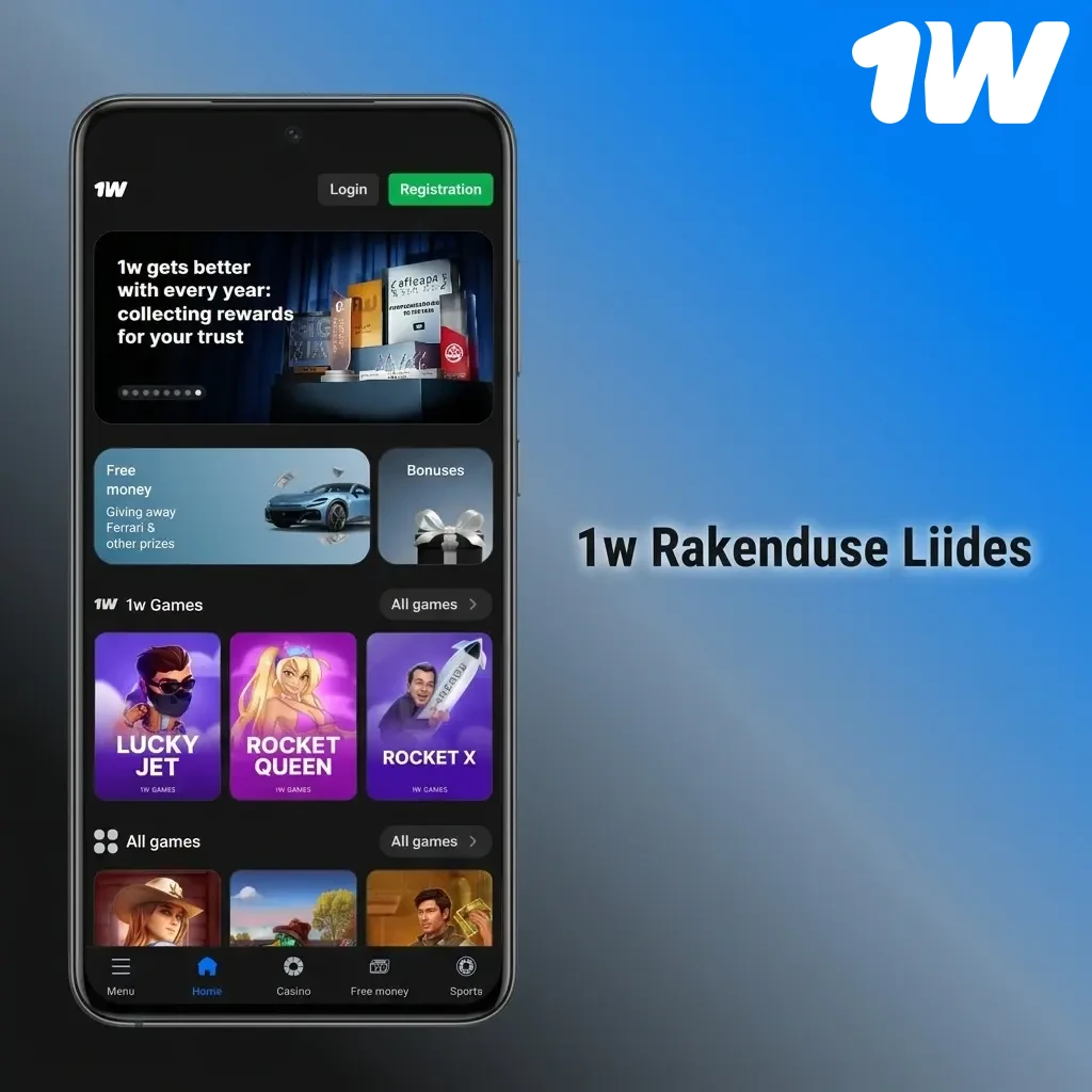 1w kasino mobiilisõbralik veebiversiooni liides suurte nuppude ja loogilise menüüga