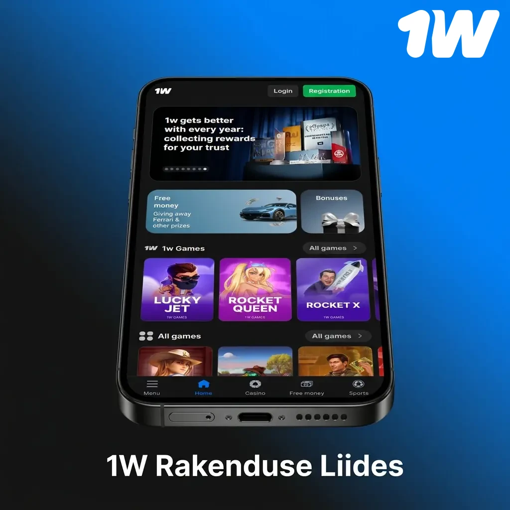 1W mobiilirakenduse liides spordi- ja kasiinomänguks – selge navigeerimine ja kiire kasutus