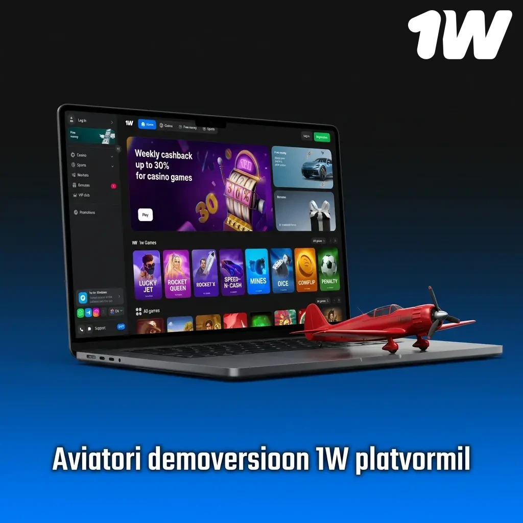 Aviator demo 1W platvormil – proovi tasuta ilma registreerimiseta, õpi strateegiat virtuaalse rahaga