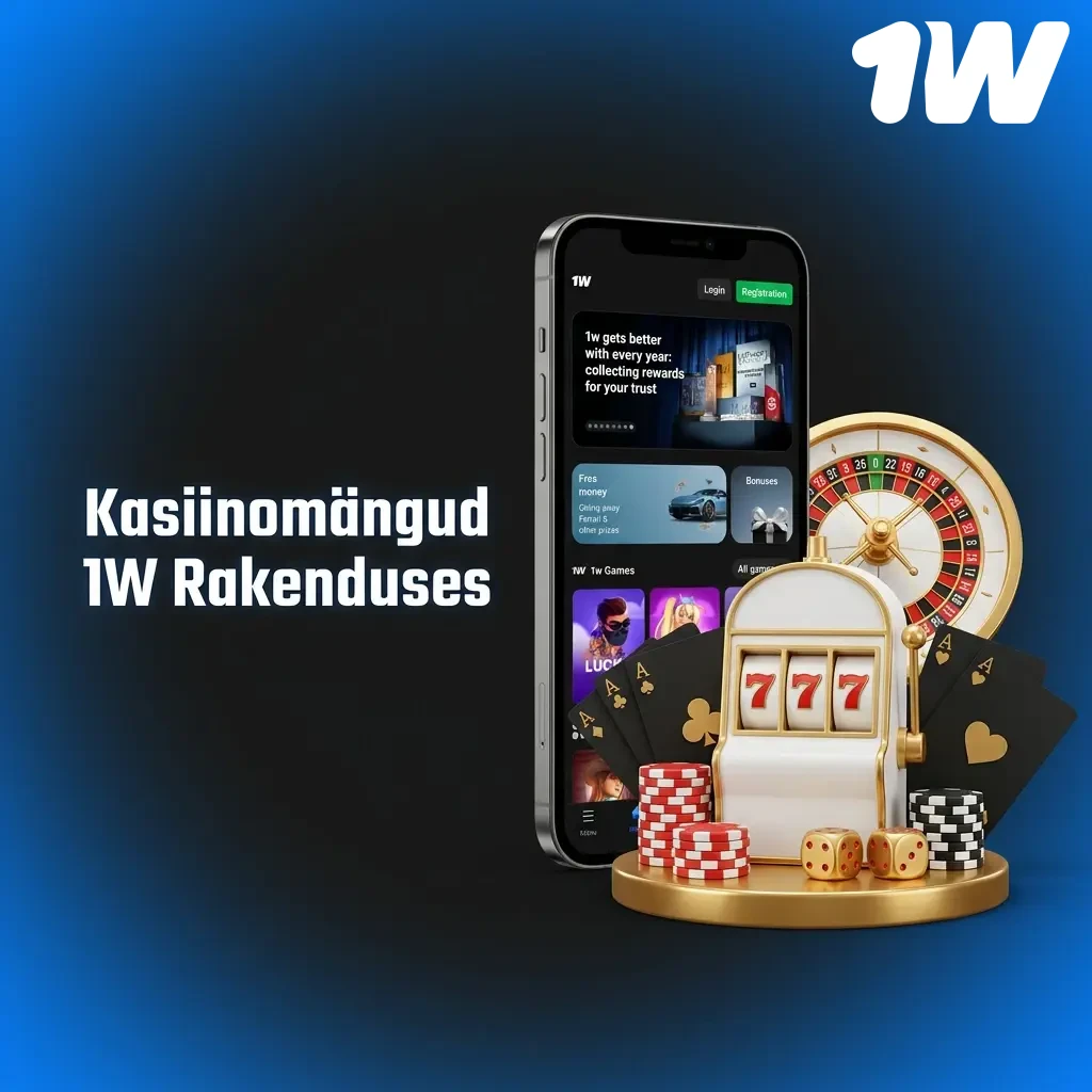 1W rakenduse kasiinomängud: mänguautomaadid, live-kasiino, rulett ja jackpotid tuntud tootjatelt