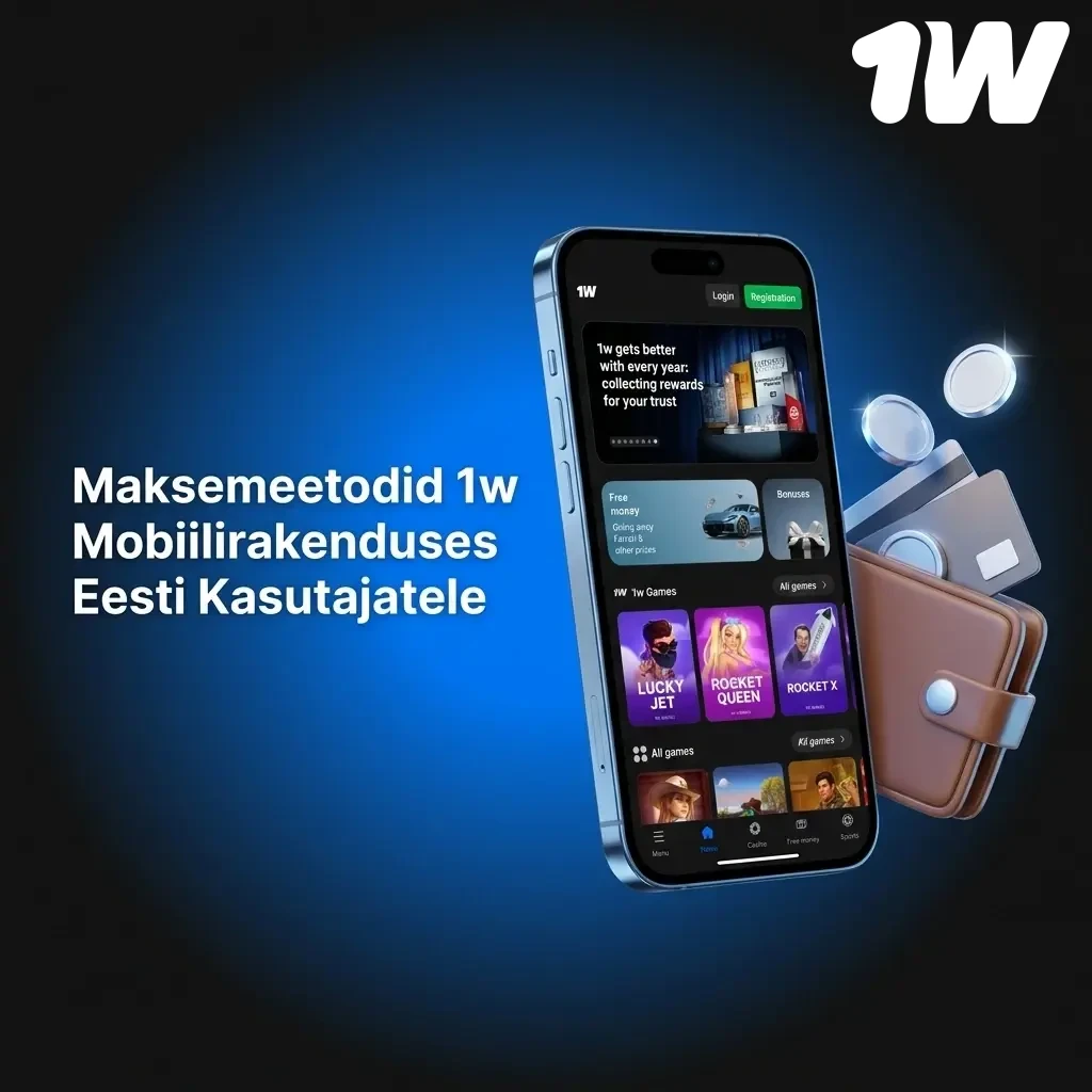 1w mobiilirakenduse maksemeetodid Eesti mängijatele: Visa, Mastercard, Skrill, krüpto ja muud