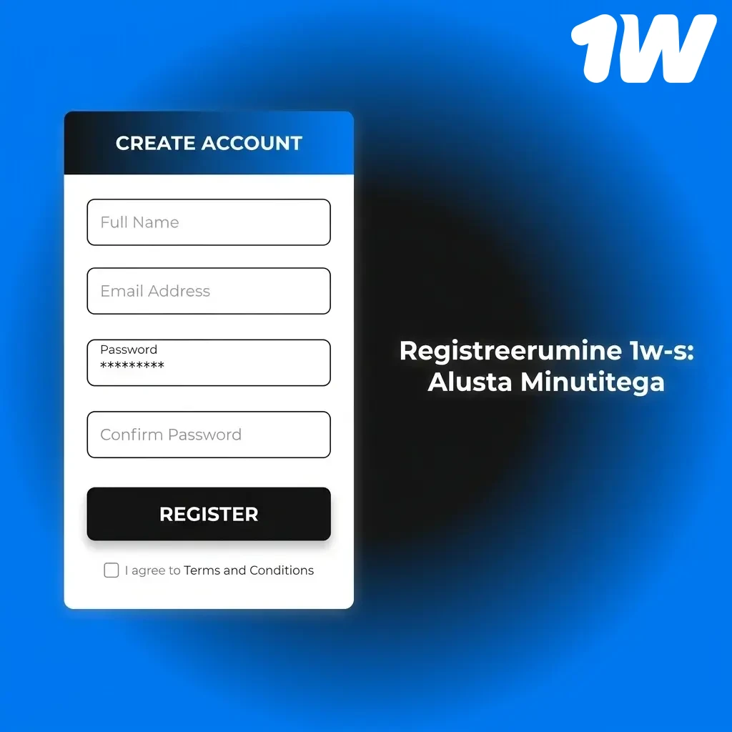 1w registreerimisprotsess: e-post, telefon või sotsiaalmeedia, deposiit ja boonuse aktiveerimine