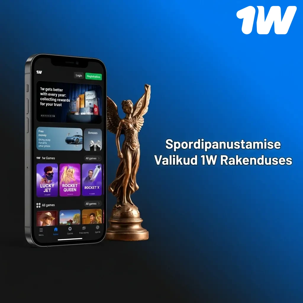 1W rakenduse spordipanustamise valikud: jalgpall, korvpall, tennis, jäähoki, MMA ja esport
